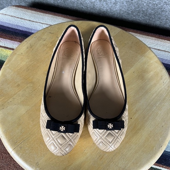 Tory Burch Minnie Ballet Flats Womens Size 7.5M Beige Black Leather Shoes - Picture 6 of 10